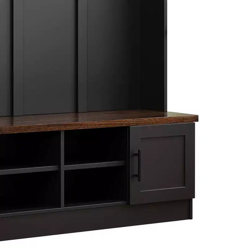 Panca da ingresso 3-in-1 da 55W con 6 ganci, appendiabiti e panca contenitore in noce con ripiani regolabili