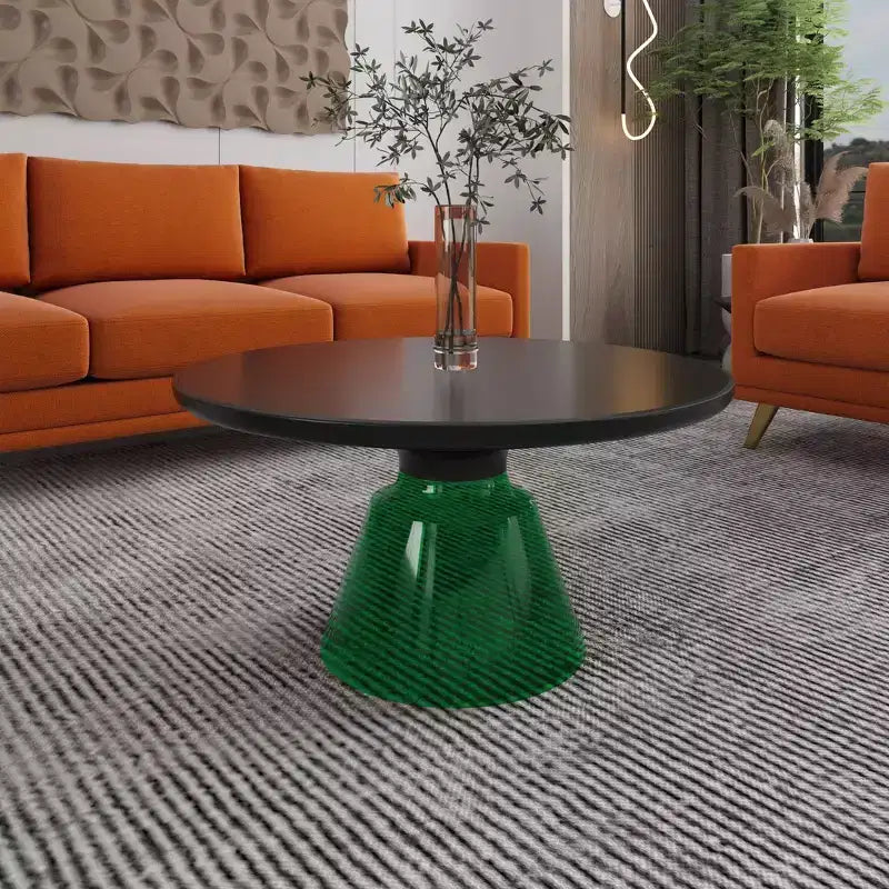 Tavolino da Caffè Moderno in Vetro - Tavolo Centrale Rotondo con Bordo Nero e Robusta Struttura in Metallo per Soggiorno e Salotto