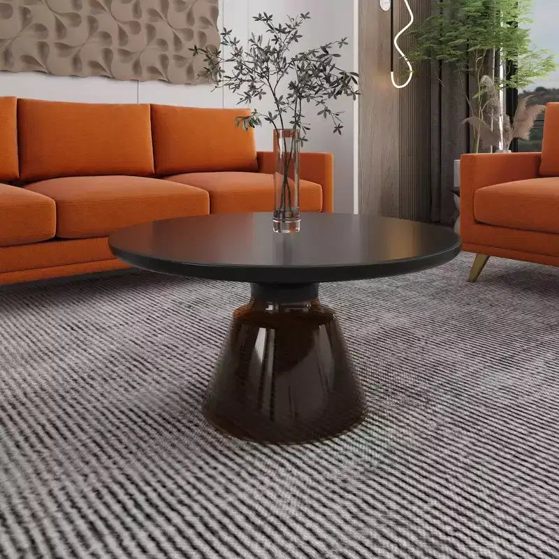 Tavolino da Caffè Moderno in Vetro - Tavolo Centrale Rotondo con Bordo Nero e Robusta Struttura in Metallo per Soggiorno e Salotto