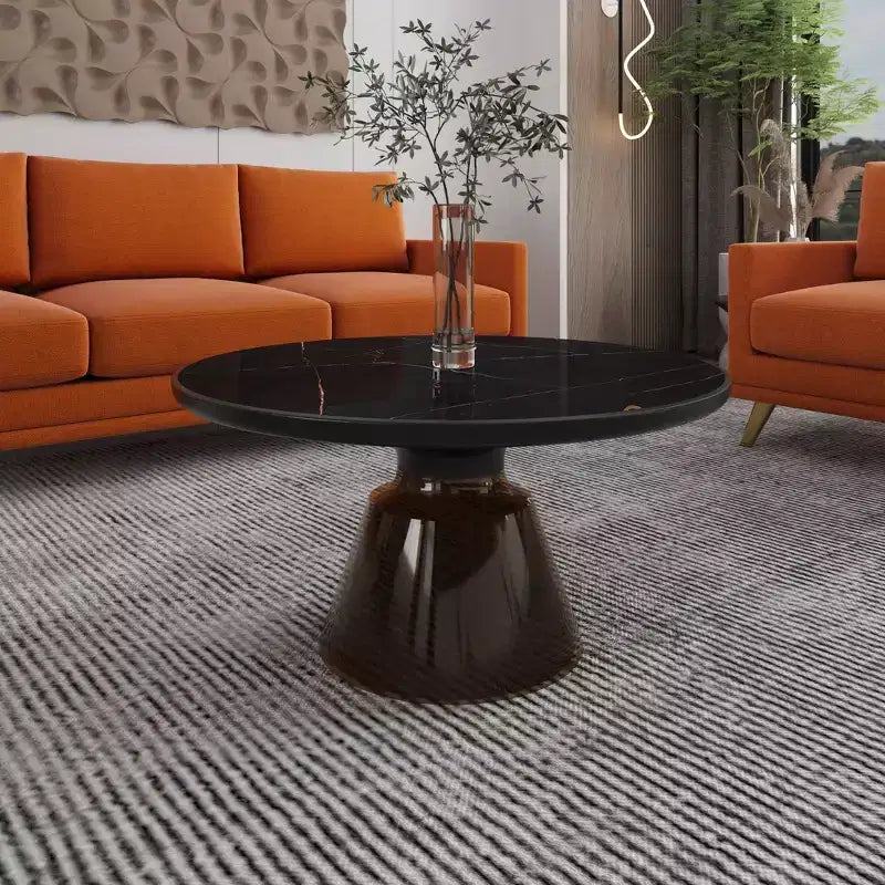Tavolino da Caffè Moderno in Vetro - Tavolo Centrale Rotondo con Bordo Nero e Robusta Struttura in Metallo per Soggiorno e Salotto