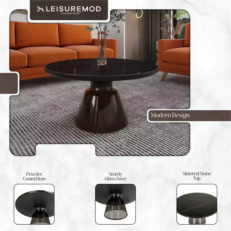 Tavolino da Caffè Moderno in Vetro - Tavolo Centrale Rotondo con Bordo Nero e Robusta Struttura in Metallo per Soggiorno e Salotto