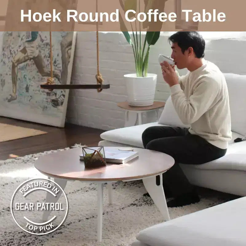 Tavolino da caffè rotondo, 34 pollici, montaggio rapido con un clic, design pieghevole contemporaneo e salvaspazio, centrotavola portatile e minimalista