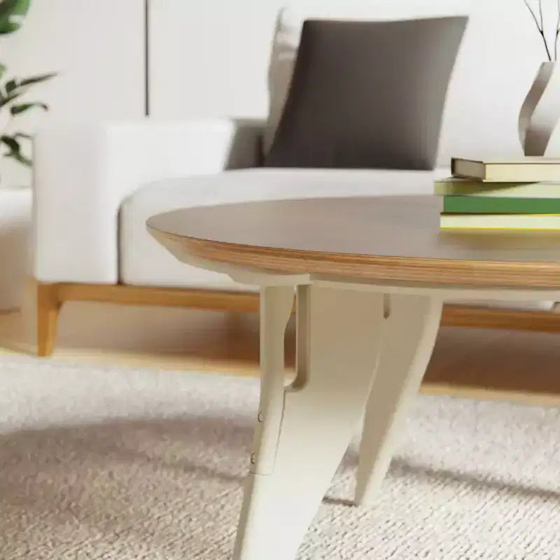 Tavolino da caffè rotondo, 34 pollici, montaggio rapido con un clic, design pieghevole contemporaneo e salvaspazio, centrotavola portatile e minimalista
