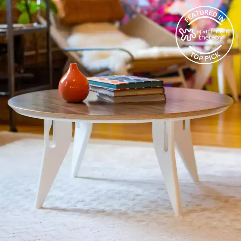 Tavolino da caffè rotondo, 34 pollici, montaggio rapido con un clic, design pieghevole contemporaneo e salvaspazio, centrotavola portatile e minimalista
