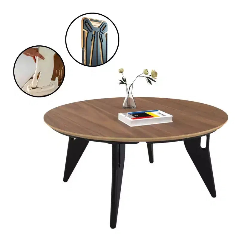Tavolino da caffè rotondo, 34 pollici, montaggio rapido con un clic, design pieghevole contemporaneo e salvaspazio, centrotavola portatile e minimalista