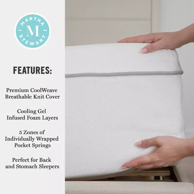 Materasso Ibrido SleepComplete 12 con Molle Insacchettate e Schiuma, a Doppia Azione Rinfrescante, con Morbido Top in Tessuto Jacquard CoolWeave Traspirante