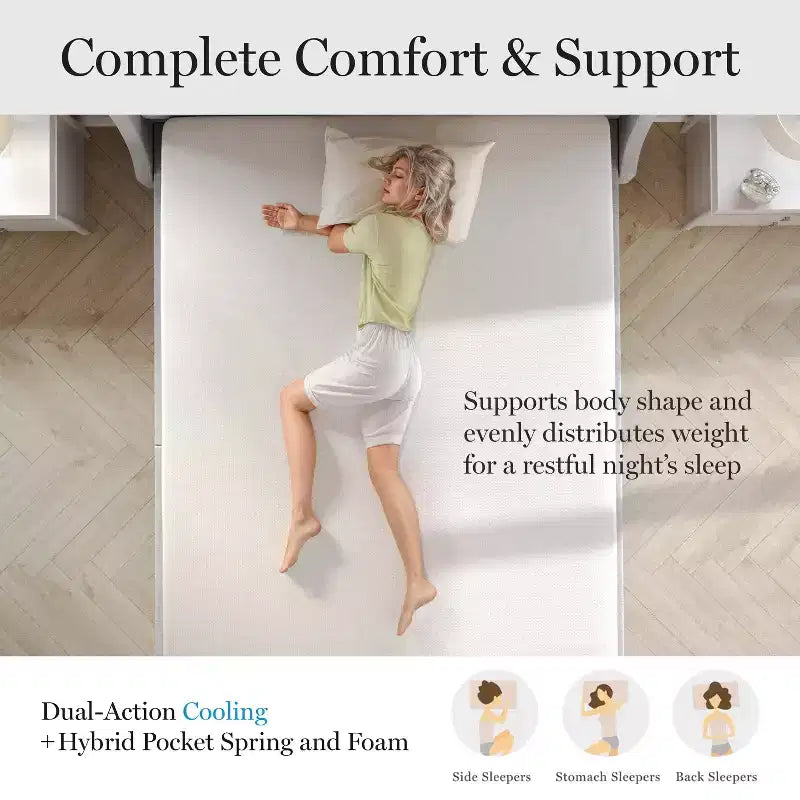 Materasso Ibrido SleepComplete 12 con Molle Insacchettate e Schiuma, a Doppia Azione Rinfrescante, con Morbido Top in Tessuto Jacquard CoolWeave Traspirante