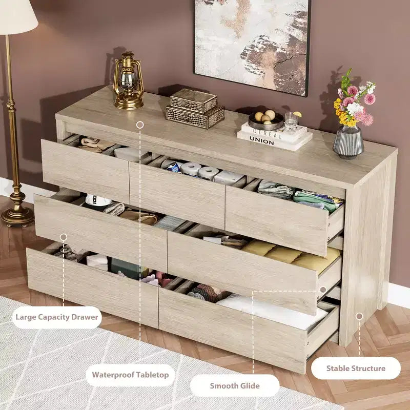 Comò a 7 cassetti per camera da letto, cassettiera ampia e moderna in legno con grande capacità di archiviazione, organizzatore per soggiorno, corridoio, ingresso