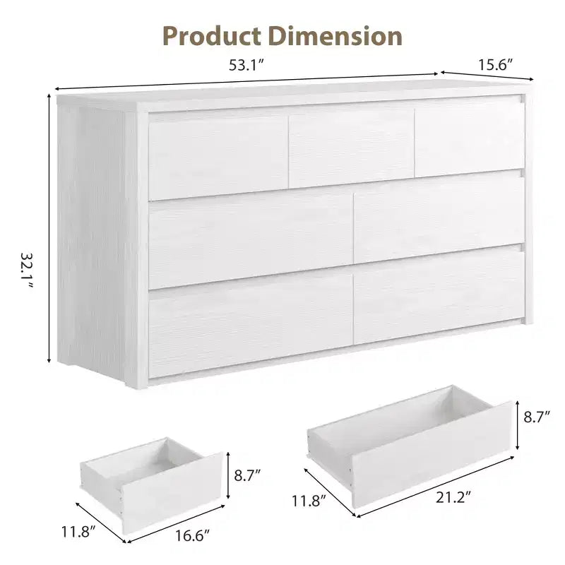Comò a 7 cassetti per camera da letto, cassettiera ampia e moderna in legno con grande capacità di archiviazione, organizzatore per soggiorno, corridoio, ingresso