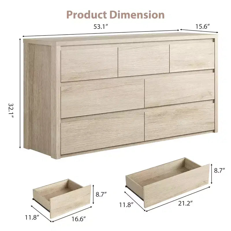 Comò a 7 cassetti per camera da letto, cassettiera ampia e moderna in legno con grande capacità di archiviazione, organizzatore per soggiorno, corridoio, ingresso
