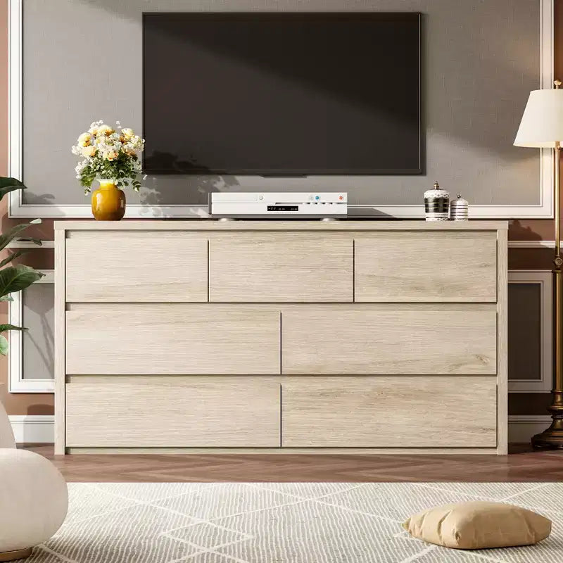Comò a 7 cassetti per camera da letto, cassettiera ampia e moderna in legno con grande capacità di archiviazione, organizzatore per soggiorno, corridoio, ingresso