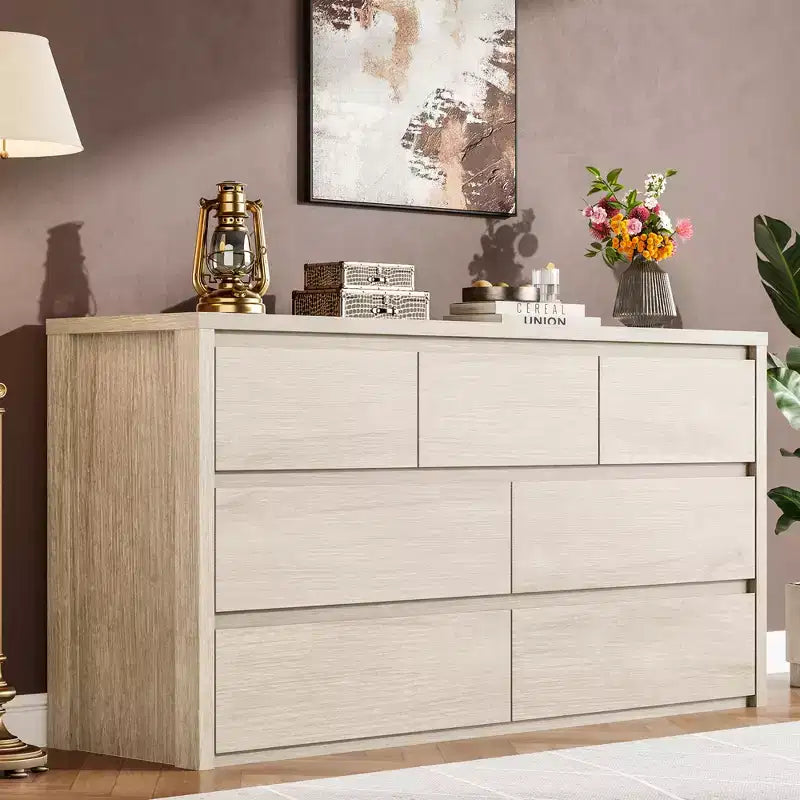 Comò a 7 cassetti per camera da letto, cassettiera ampia e moderna in legno con grande capacità di archiviazione, organizzatore per soggiorno, corridoio, ingresso