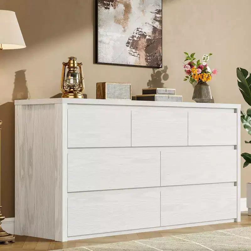 Comò a 7 cassetti per camera da letto, cassettiera ampia e moderna in legno con grande capacità di archiviazione, organizzatore per soggiorno, corridoio, ingresso