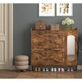 Scarpiera indipendente rustica marrone da 41" - MDF, 2 ante a ribalta e ante a specchio, mobile salvaspazio stretto per ingresso, personalizzabile