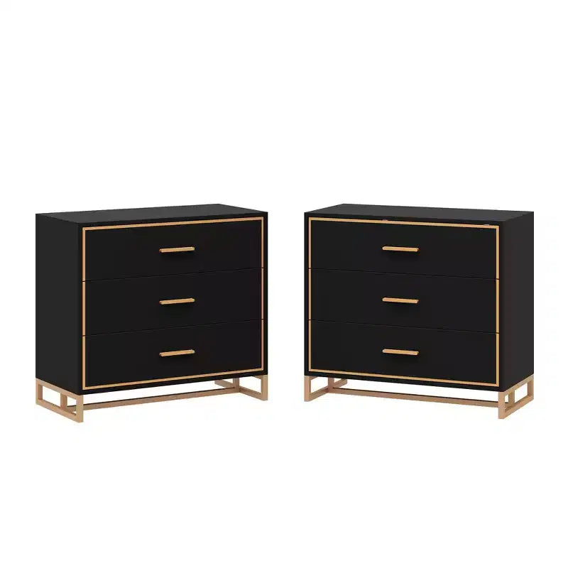 Comodino moderno bianco/nero e oro con struttura aperta in metallo, comodino da camera da letto, comodino a 3 cassetti per soggiorno