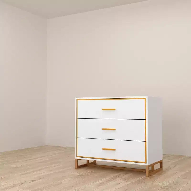 Comodino moderno bianco/nero e oro con struttura aperta in metallo, comodino da camera da letto, comodino a 3 cassetti per soggiorno