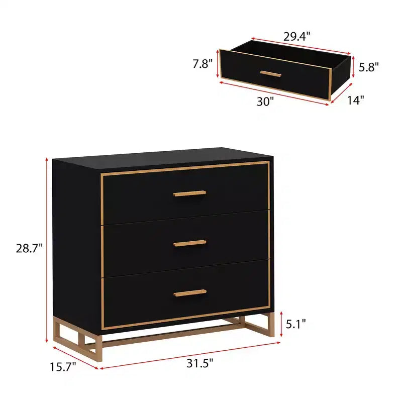 Comodino moderno bianco/nero e oro con struttura aperta in metallo, comodino da camera da letto, comodino a 3 cassetti per soggiorno