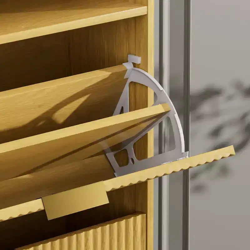 Scarpiera alta autoportante per 54 paia di scarpe - Truciolato naturale+MDF, 3 cassetti a ribalta, ripiani regolabili, contenitore nascosto per l'ingresso