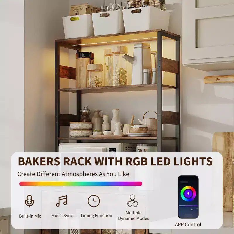 Dispensa da Cucina Multifunzione con Prese e Luci a LED, Ante in Vetro