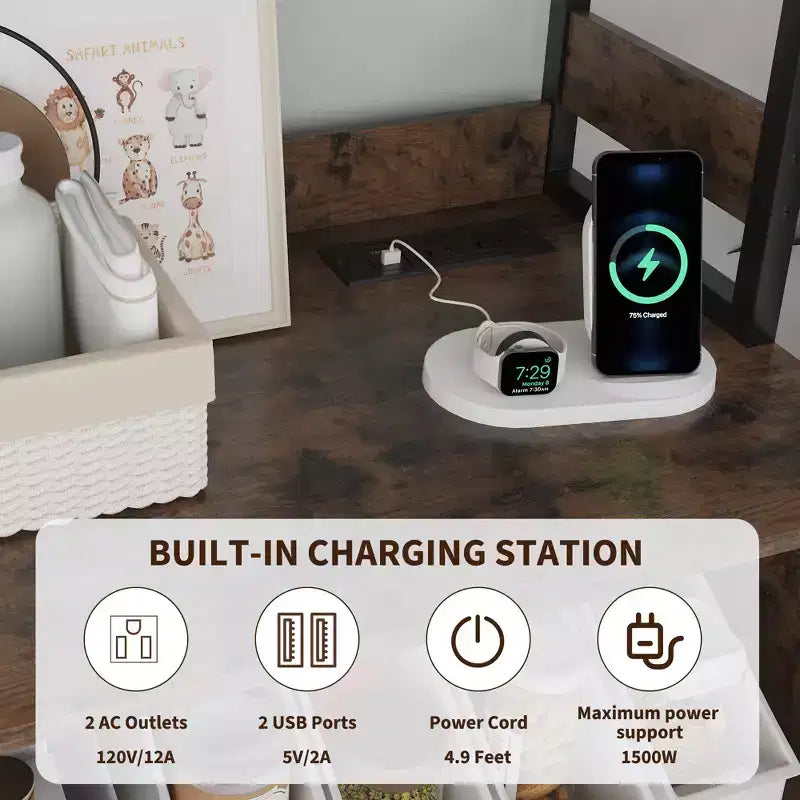 Dispensa da Cucina Multifunzione con Prese e Luci a LED, Ante in Vetro