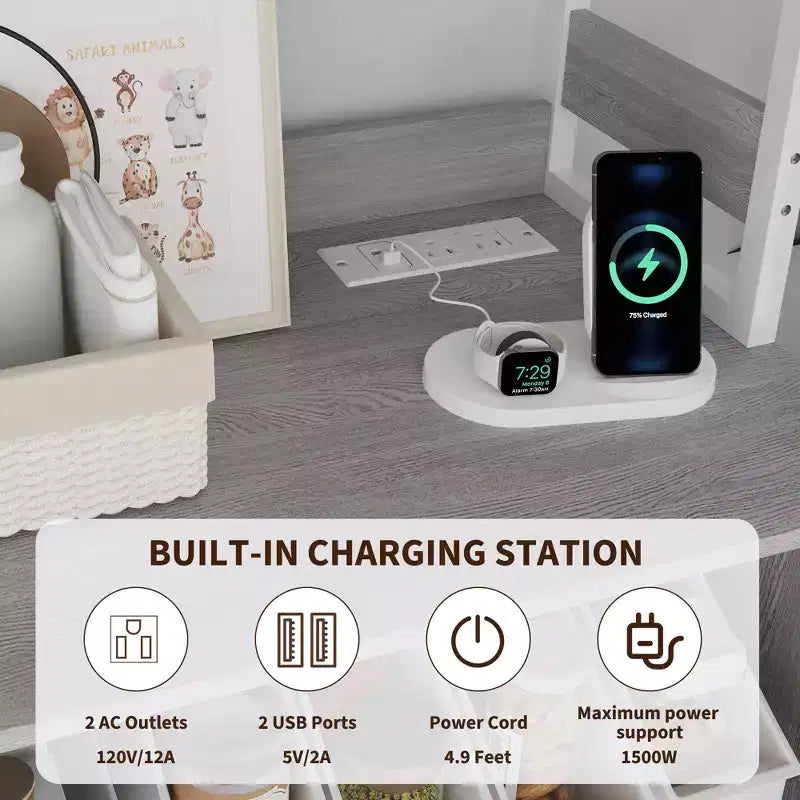 Dispensa da Cucina Multifunzione con Prese e Luci a LED, Ante in Vetro