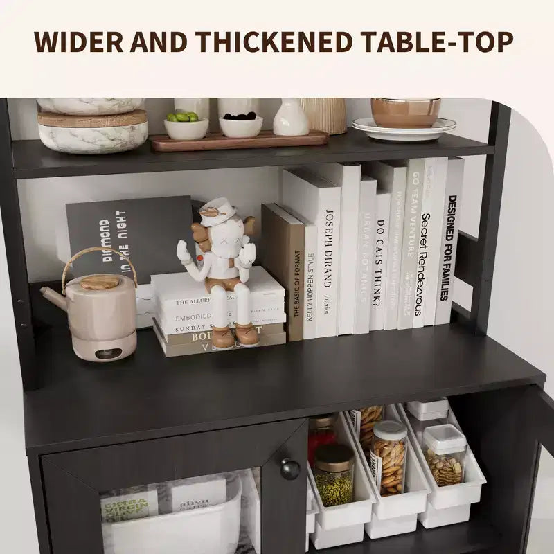 Dispensa da Cucina Multifunzione con Prese e Luci a LED, Ante in Vetro