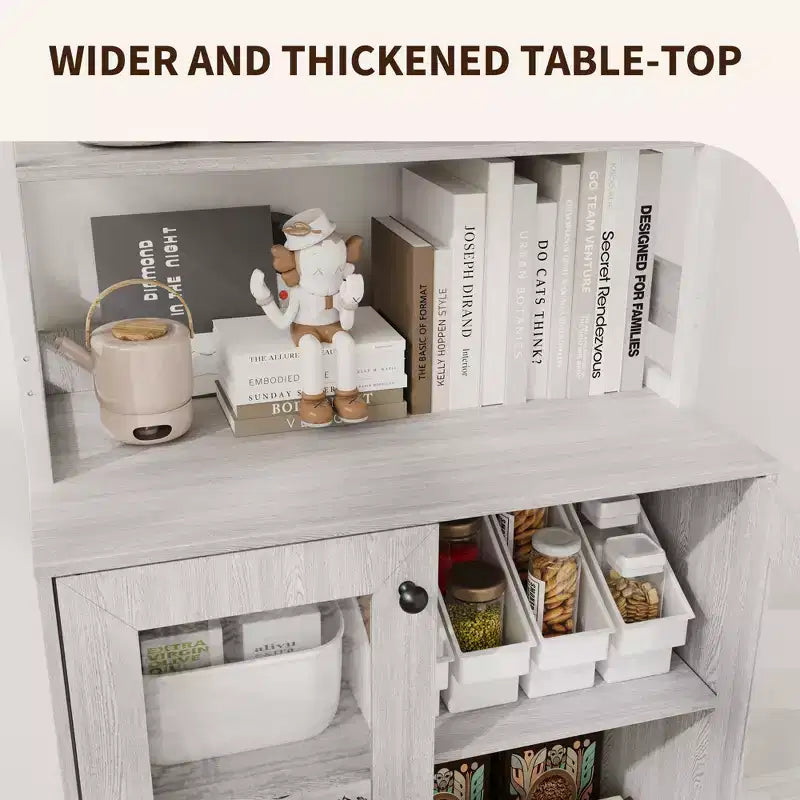 Dispensa da Cucina Multifunzione con Prese e Luci a LED, Ante in Vetro