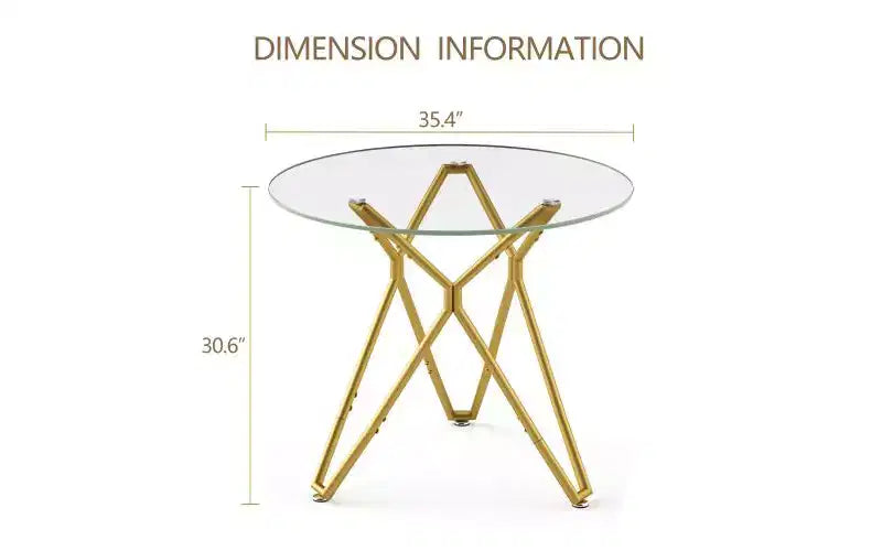 Tavolo da Pranzo Minimalista con Vetro Temperato, Tavolo da Cucina per 2-4 Persone, Tavolo Salvaspazio per Appartamento, Piccoli Spazi, Sala da Pranzo, Oro