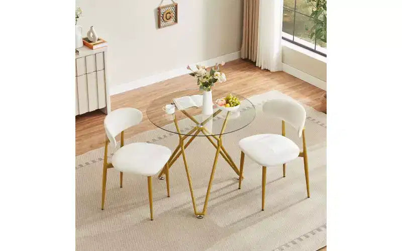 Tavolo da Pranzo Minimalista con Vetro Temperato, Tavolo da Cucina per 2-4 Persone, Tavolo Salvaspazio per Appartamento, Piccoli Spazi, Sala da Pranzo, Oro