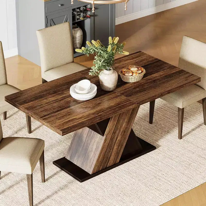 Tavolo da Pranzo 55 Pollici Stile Rustico per 4 Persone, Tavolo Rettangolare Marrone Rustico per Cucina Sala da Pranzo, Tavolo in Legno per Piccoli Spazi, Sala da Pranzo