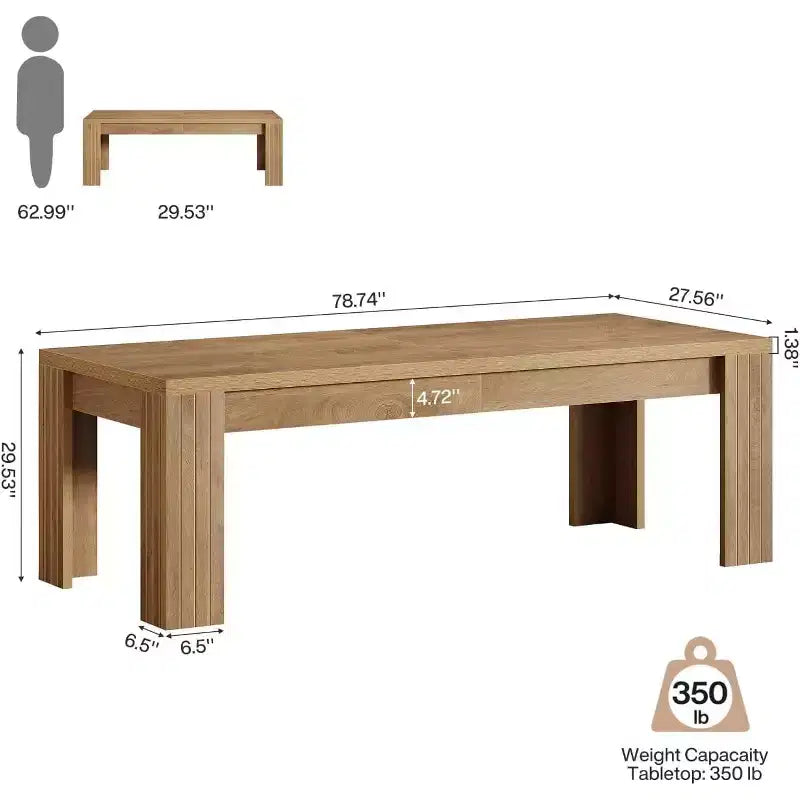Tavolo da Pranzo da 200 cm per 6 persone, Tavolo da Cucina Stile Rustico con Gambe Robuste per Sala da Pranzo, Cucina, Salotto, Marrone Rustico