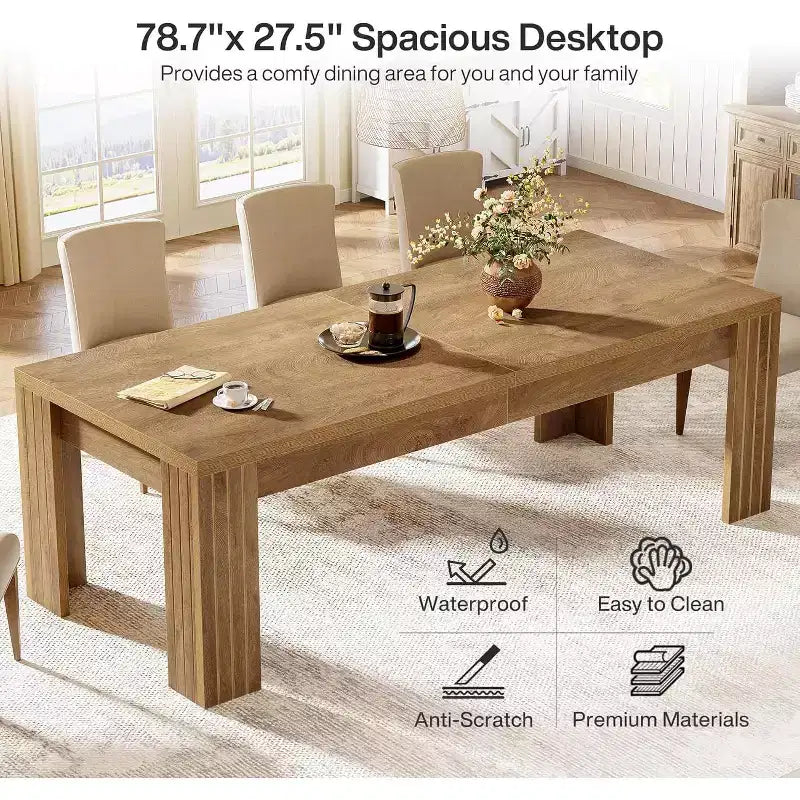Tavolo da Pranzo da 200 cm per 6 persone, Tavolo da Cucina Stile Rustico con Gambe Robuste per Sala da Pranzo, Cucina, Salotto, Marrone Rustico