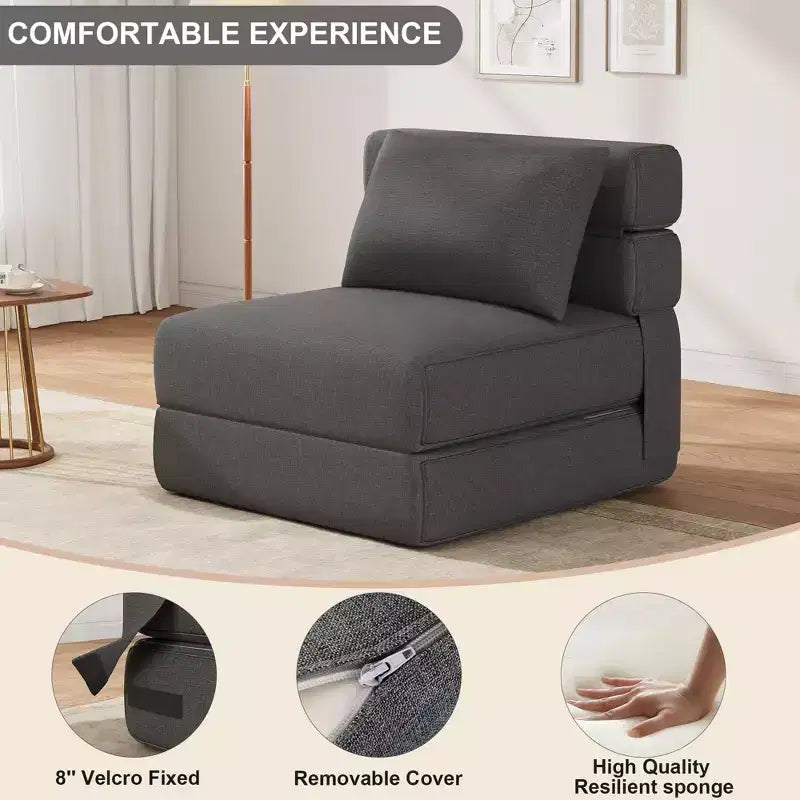 Divano Letto Pieghevole con Cuscino Aggiornato, Divano Letto Pieghevole Singolo e Materasso, Memory Foam ad Alta Densità con Rivestimento in Lino, Poltrona Relax