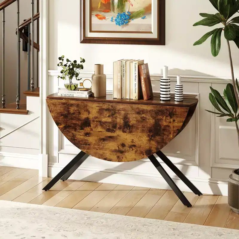 Tavolo da pranzo pieghevole 119 cm, tavolo da cucina rotondo allungabile con alette a ribalta per la casa