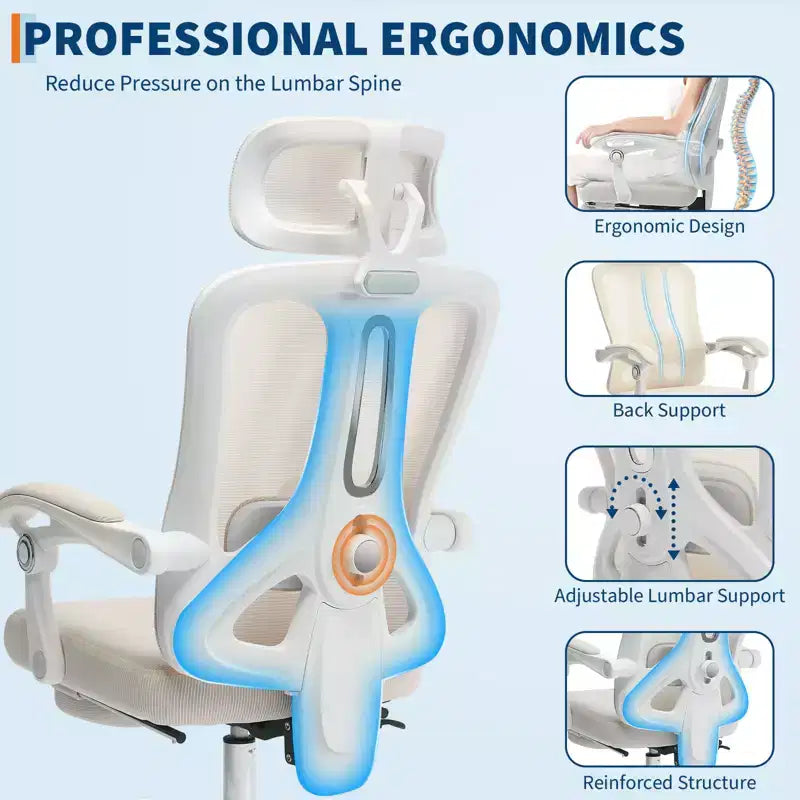 Sedia reclinabile ergonomica in mesh con poggiapiedi, supporto lombare e poggiatesta regolabili, per ufficio, casa, sala giochi