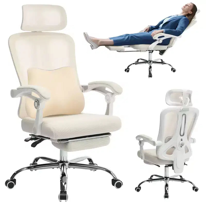 Sedia reclinabile ergonomica in mesh con poggiapiedi, supporto lombare e poggiatesta regolabili, per ufficio, casa, sala giochi