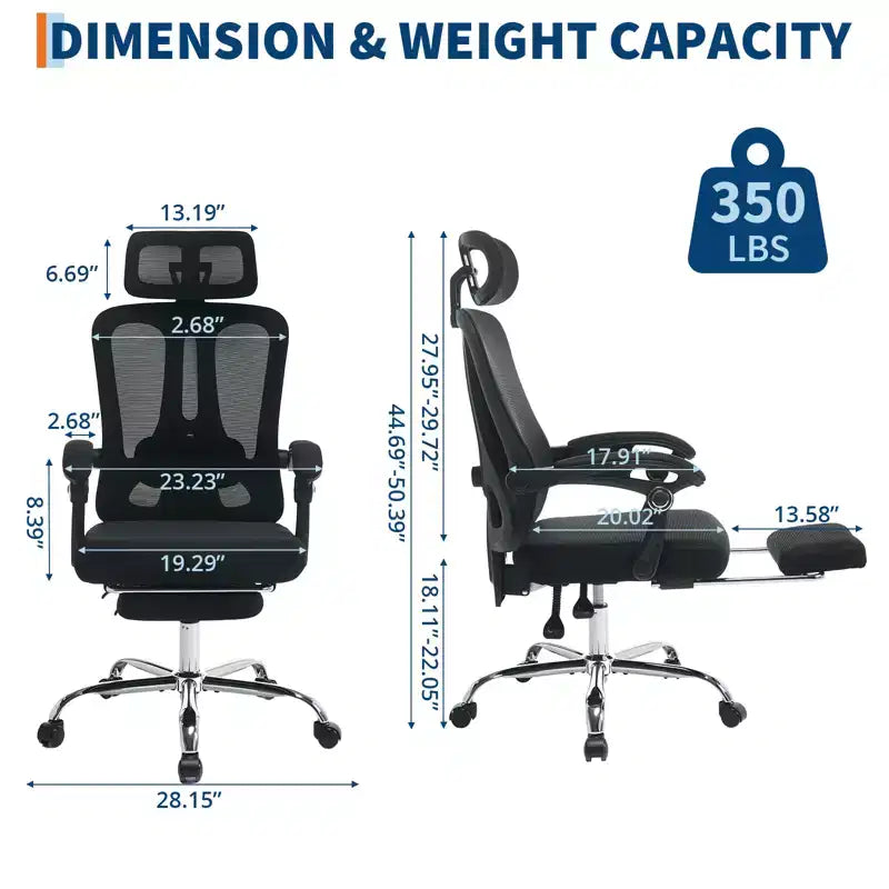 Sedia reclinabile ergonomica in mesh con poggiapiedi, supporto lombare e poggiatesta regolabili, per ufficio, casa, sala giochi