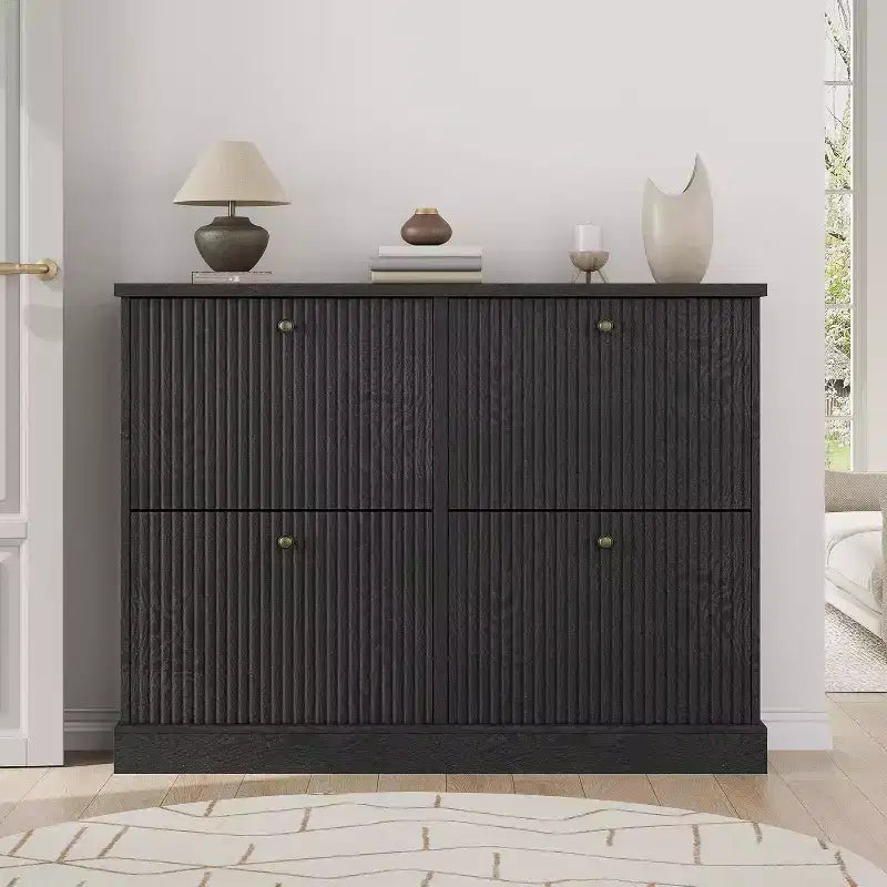 Scarpiera a 4 Ante con Design Scanalato, Ripiani Regolabili e Rimovibili, Mobile Organizzatore Salvaspazio per Scarpe e Piccoli Oggetti