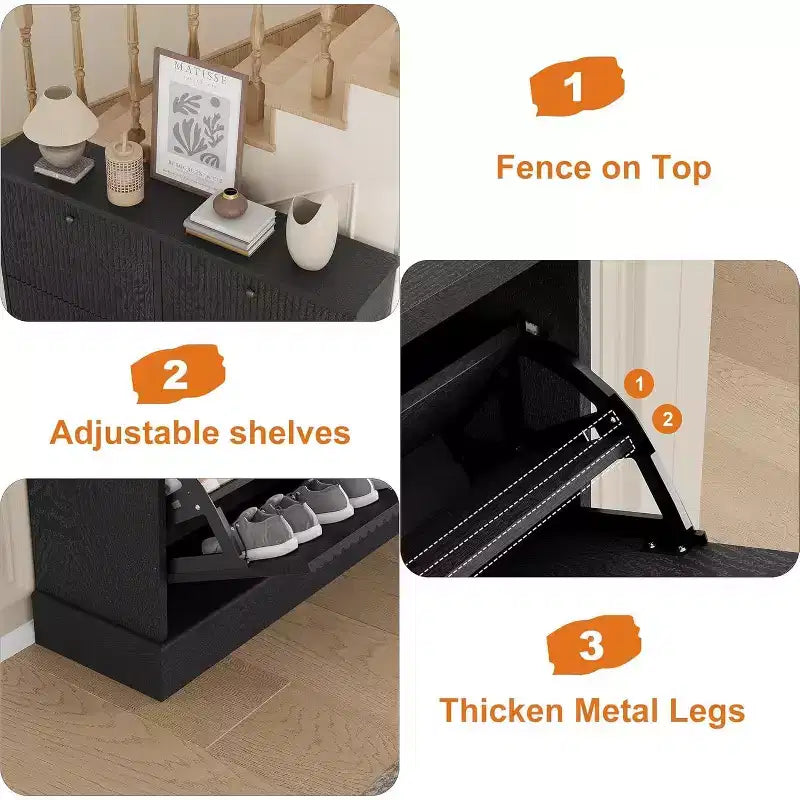 Scarpiera a 4 Ante con Design Scanalato, Ripiani Regolabili e Rimovibili, Mobile Organizzatore Salvaspazio per Scarpe e Piccoli Oggetti