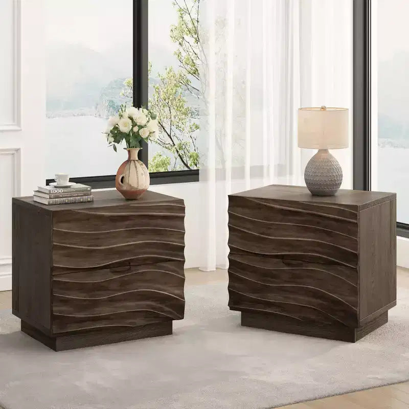 Comodini Moderni in Legno con 2 Cassetti