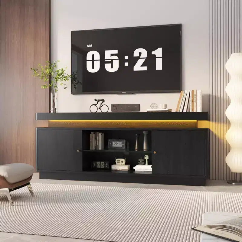 Mobile TV con 2 ante - Versatile console multimediale per soggiorno, Robusto tavolo TV moderno, Elegante mobile TV per casa moderna, Noce