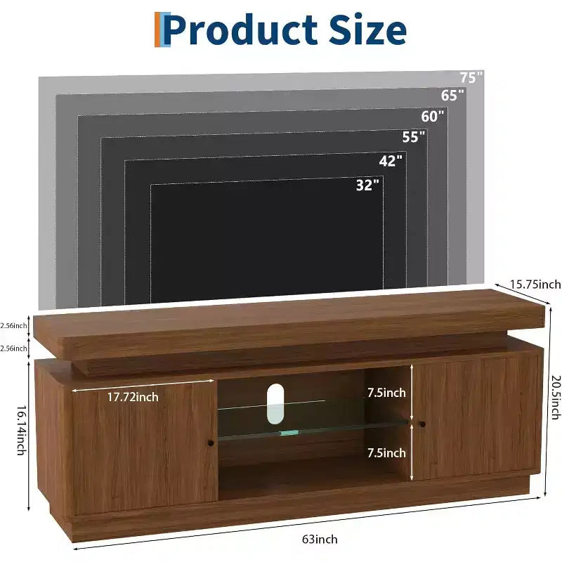 Mobile TV con 2 ante - Versatile console multimediale per soggiorno, Robusto tavolo TV moderno, Elegante mobile TV per casa moderna, Noce