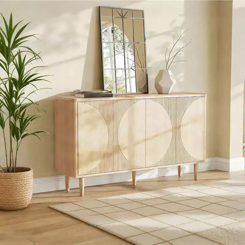 Credenza a buffet in rovere da 59 pollici: Mobile contenitore moderno con ante per sala da pranzo e soggiorno (rovere chiaro)