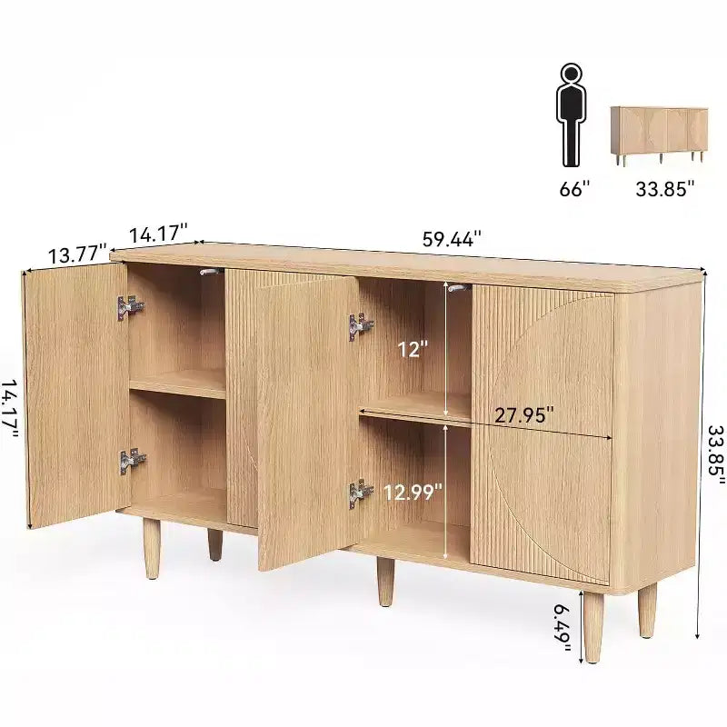 Credenza a buffet in rovere da 59 pollici: Mobile contenitore moderno con ante per sala da pranzo e soggiorno (rovere chiaro)