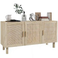 Credenza buffet, mobile da cucina, mobile bar per caffè con 3 ante in rattan e ripiani regolabili, finitura naturale mista