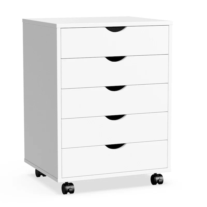 Schedario mobile a 5 cassetti, cassettiera verticale in legno con 4 ruote, organizer scorrevole sotto la scrivania