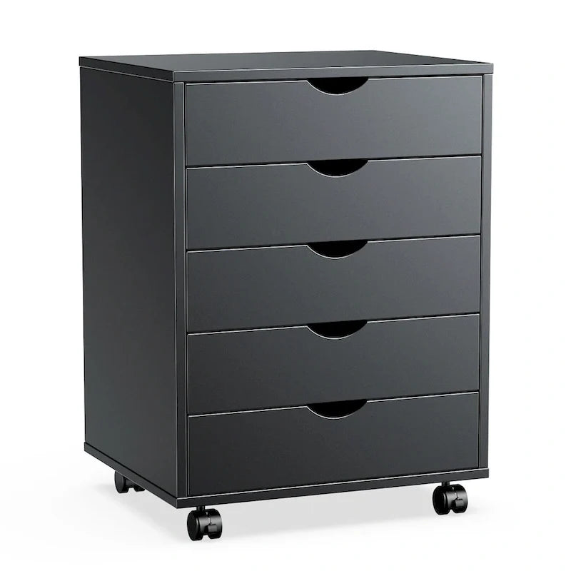 5-Drawer Mobile File Cabinet, Vertical Wooden Storage Dresser with 4 Wheels, Rolling Under Desk Organizer