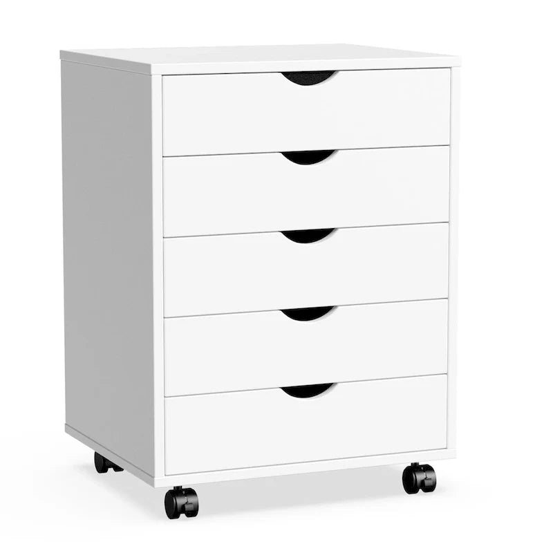 Schedario mobile a 5 cassetti, cassettiera verticale in legno con 4 ruote, organizer scorrevole sotto la scrivania