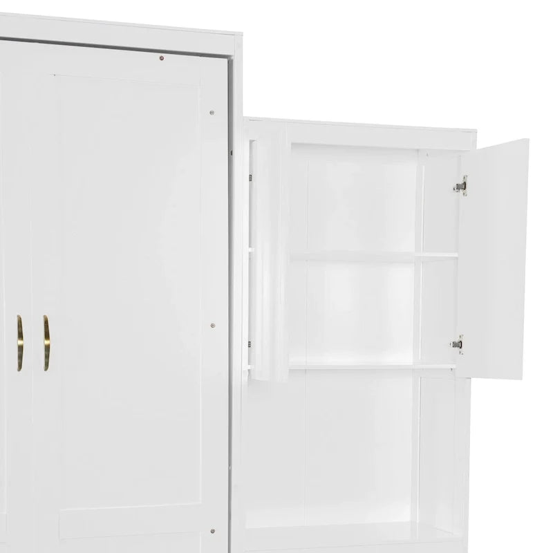 All-in-One-Schrankbett mit Schreibtisch, Schminktisch und Kleiderschrank, klappbares Queensize-Bett