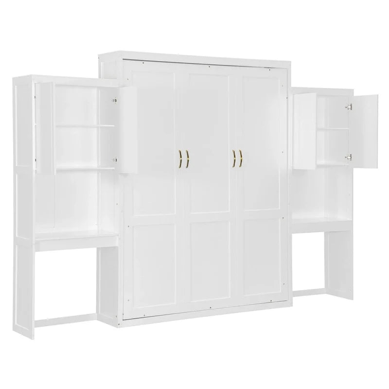 All-in-One-Schrankbett mit Schreibtisch, Schminktisch und Kleiderschrank, klappbares Queensize-Bett